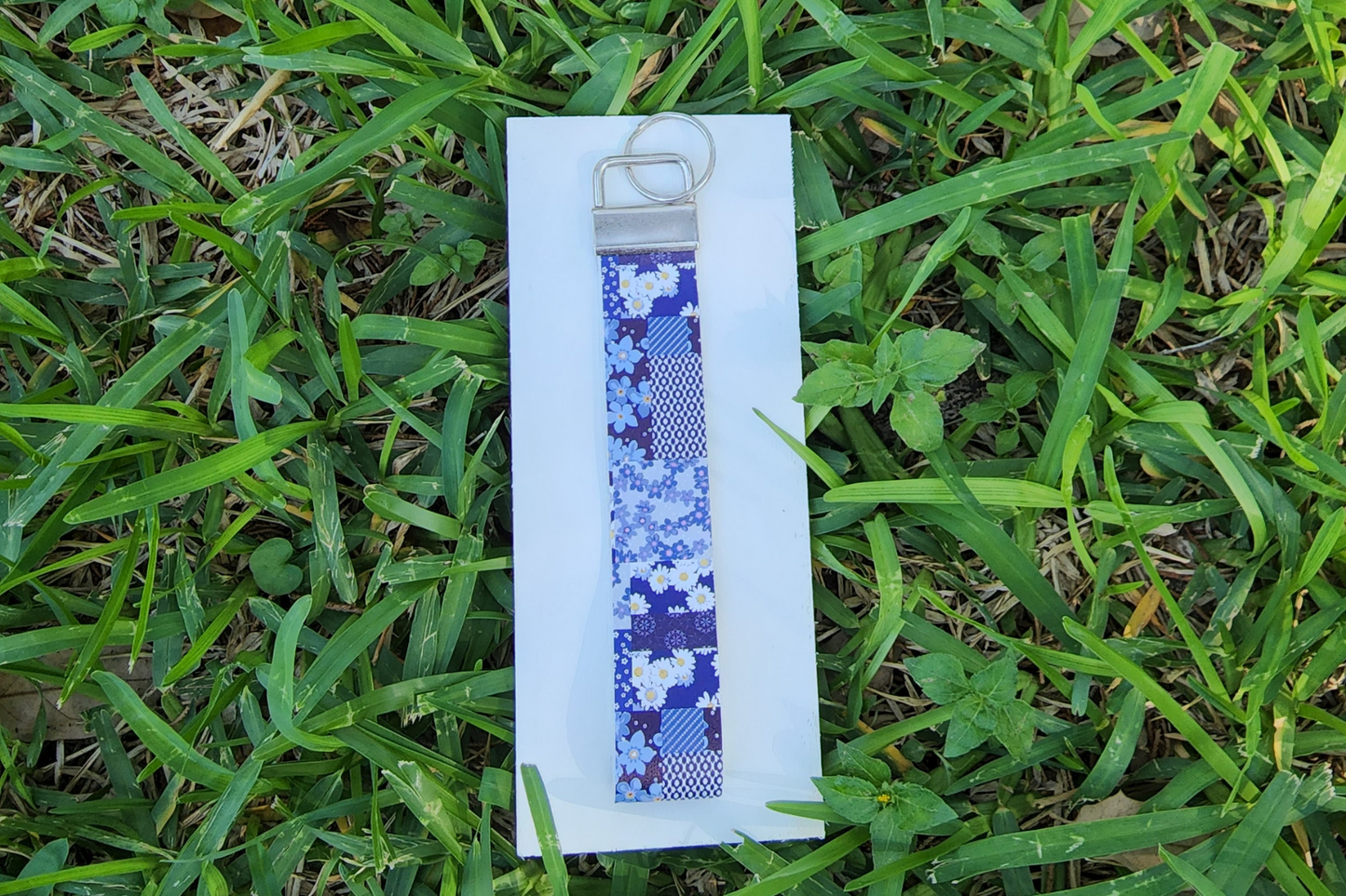 Blue patchwork wristlet
