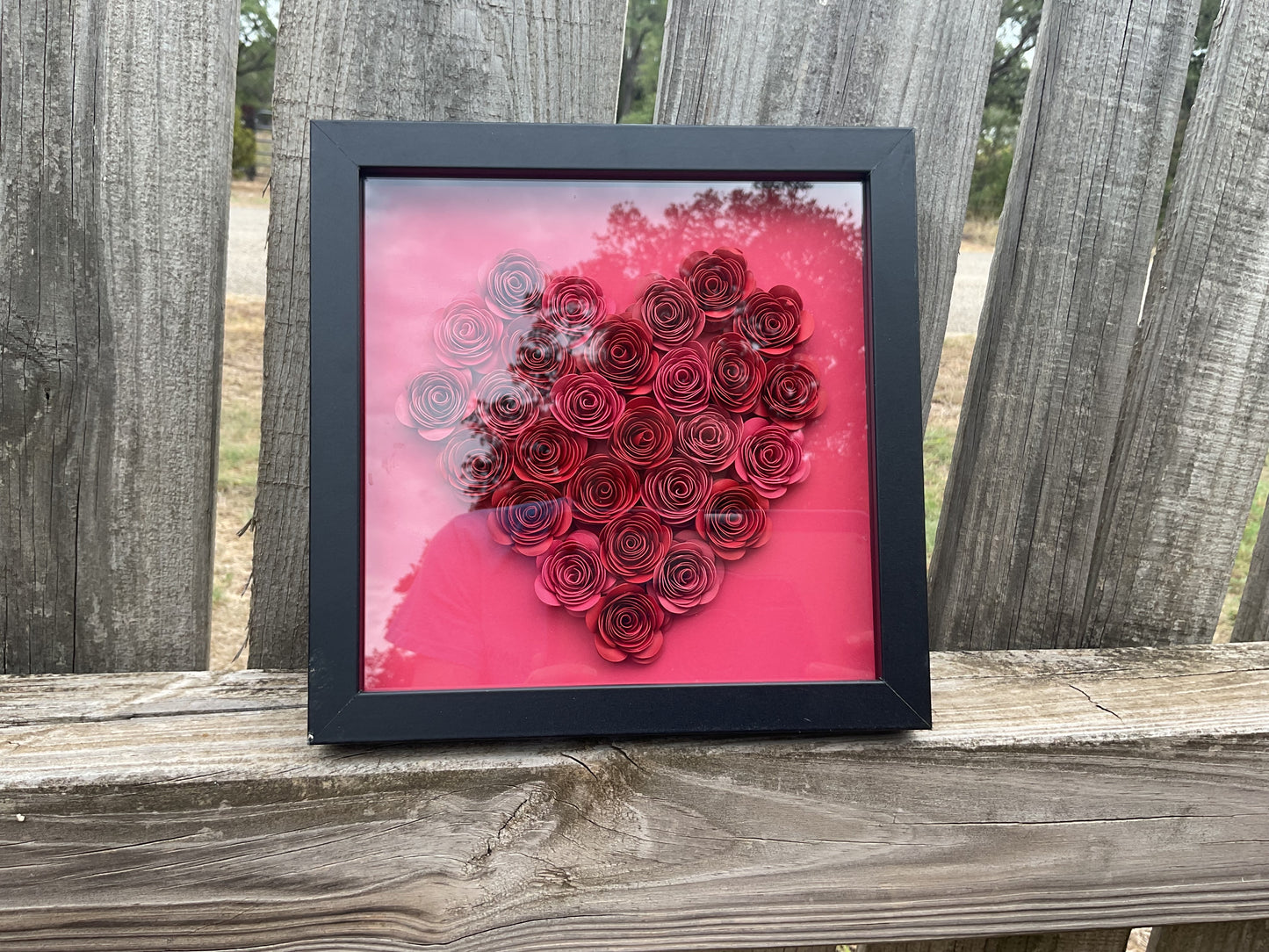 Red  ombré heart shadow box