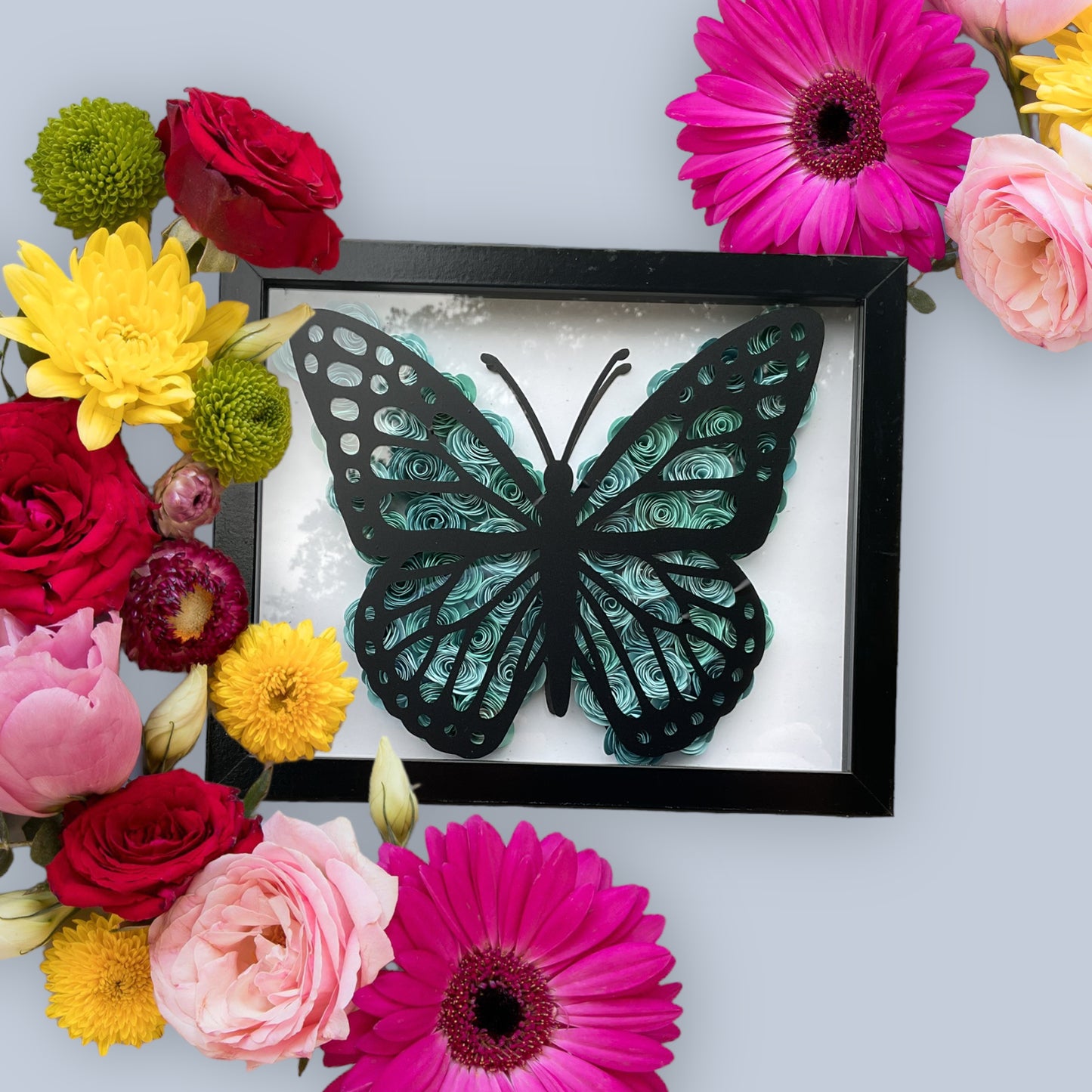 Blue ombre butterfly shadow box