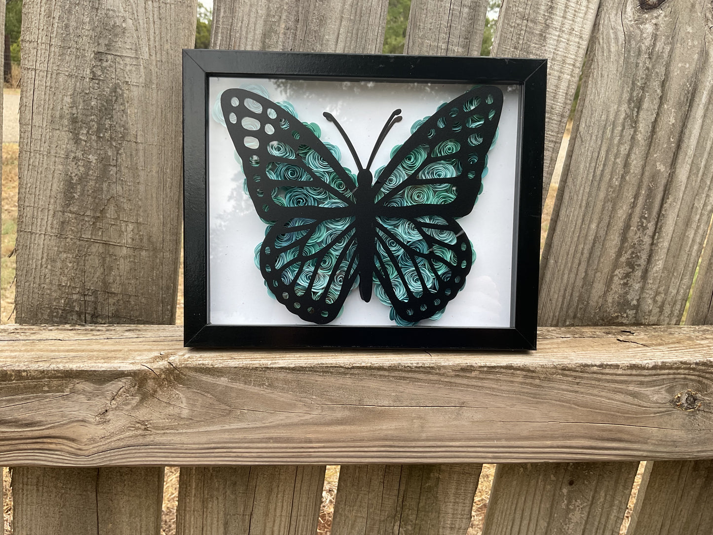 Blue ombre butterfly shadow box