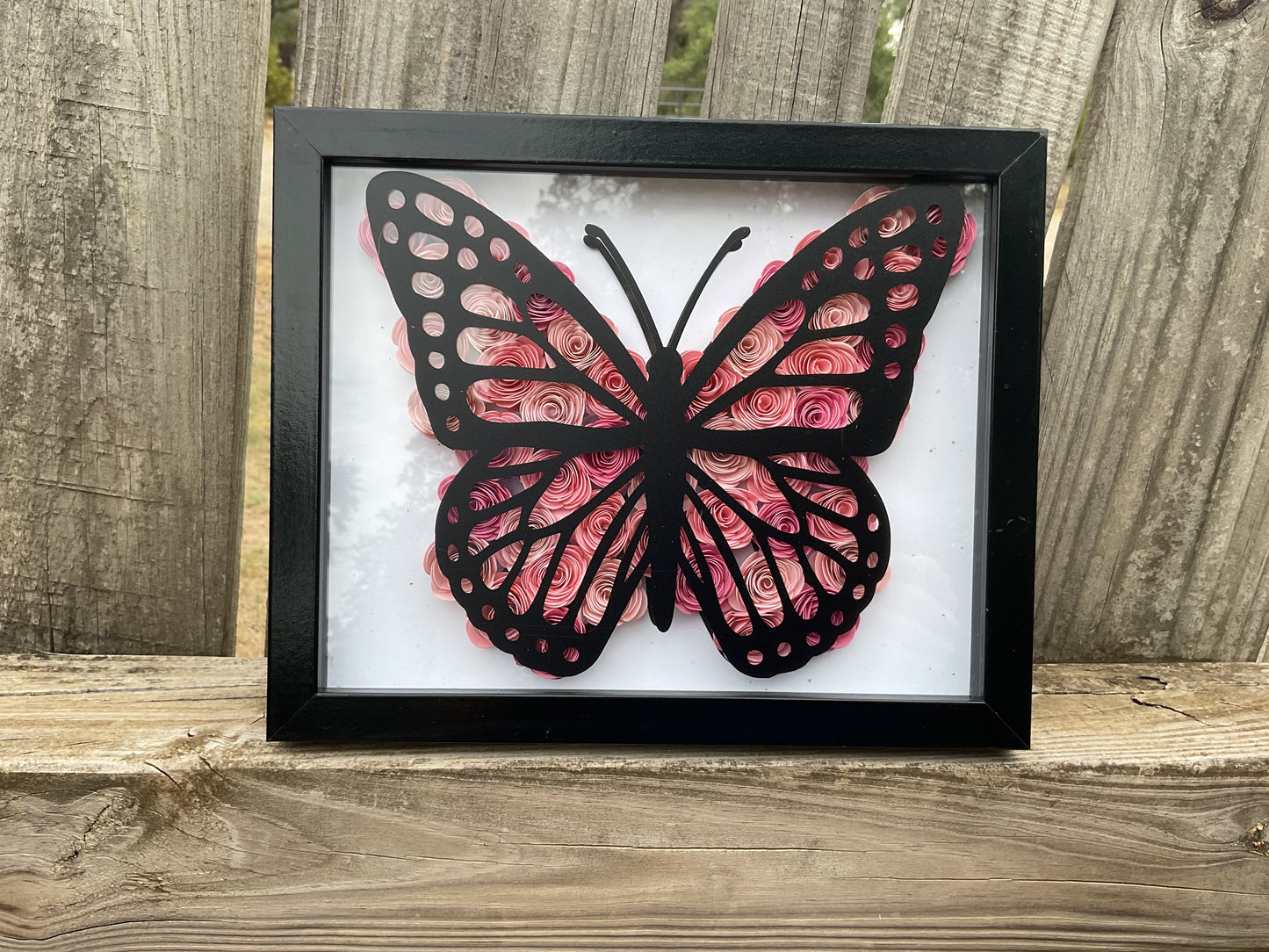 Pink ombre  butterfly shadow box