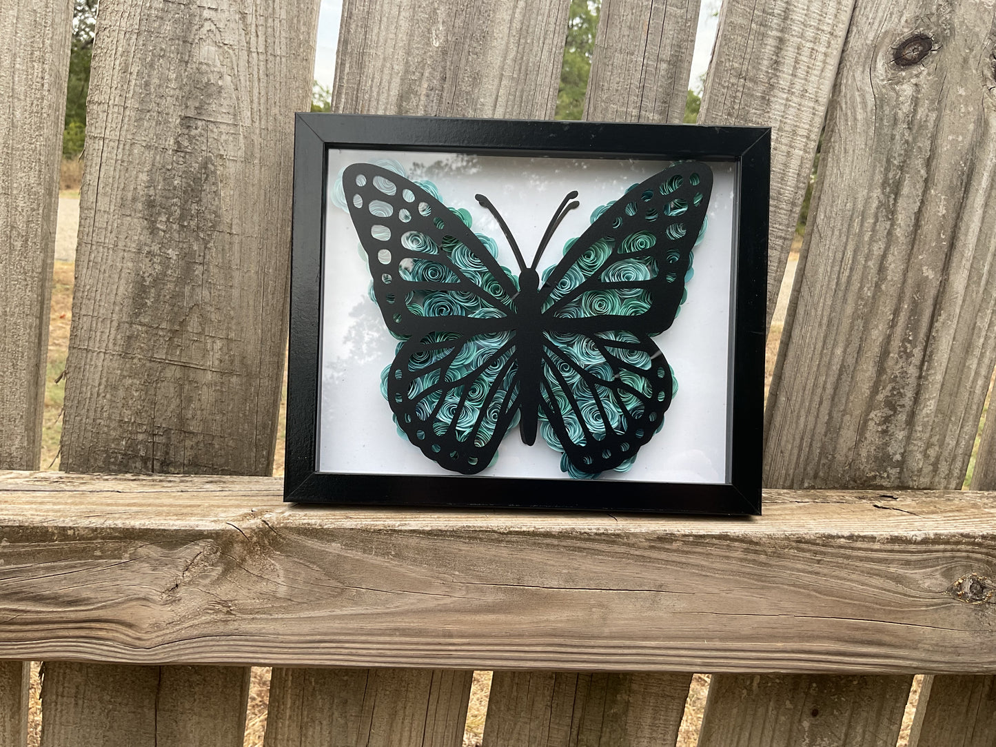 Blue ombre butterfly shadow box