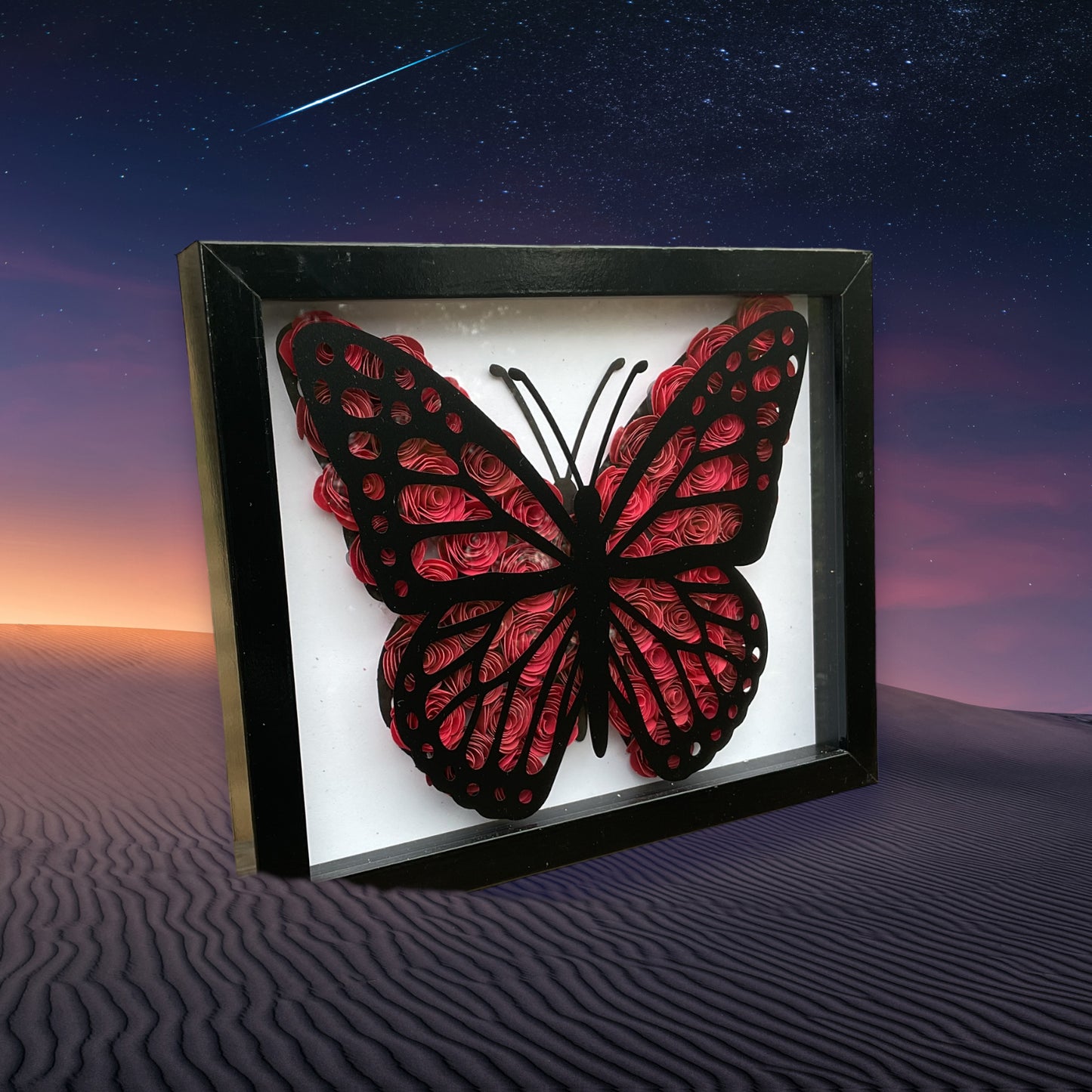 Red ombre butterfly shadow box