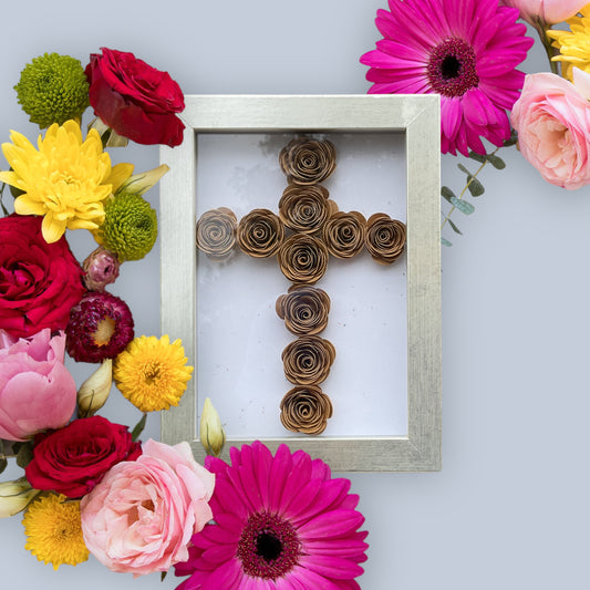 Silver frame cross shadow box