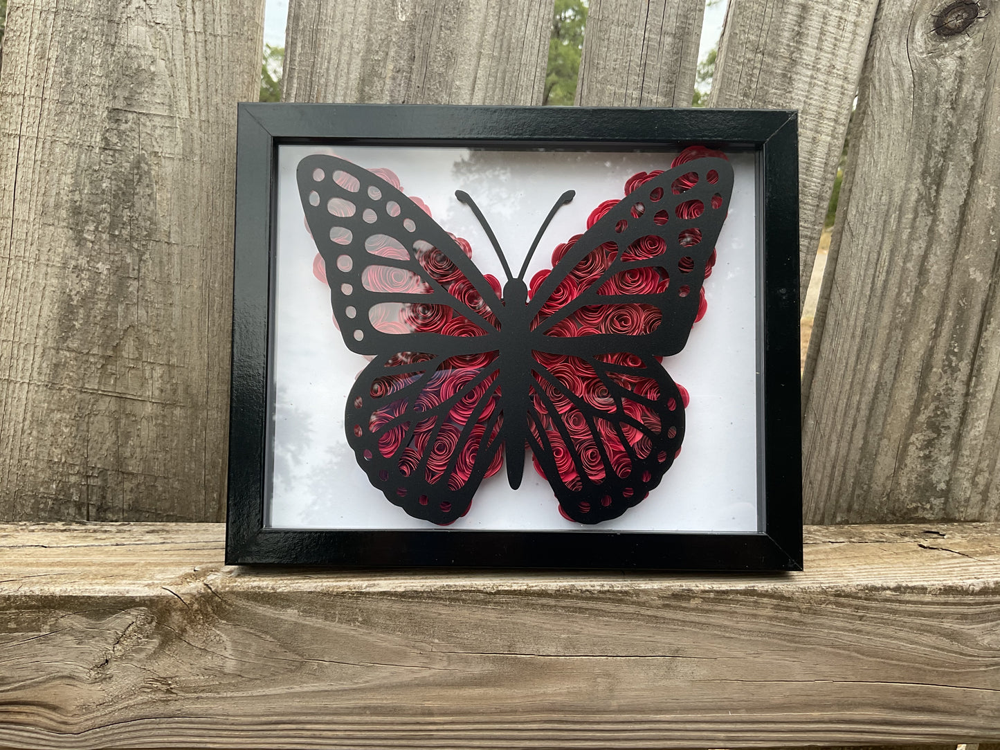 Red ombre butterfly shadow box