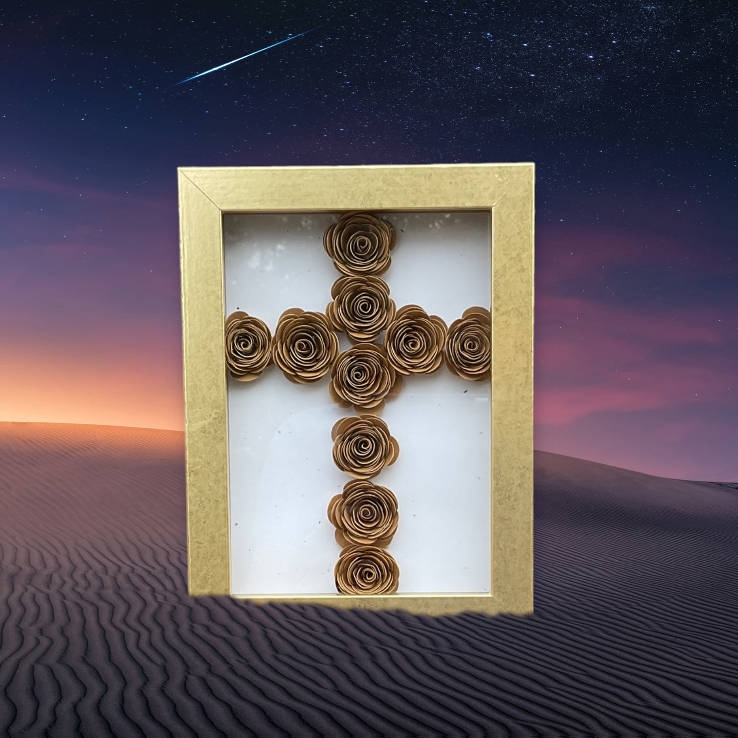 Gold frame cross shadow box