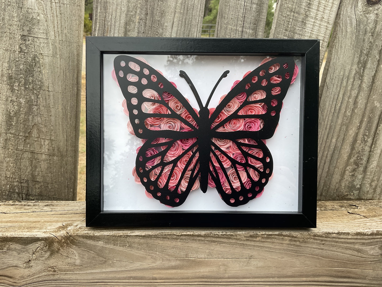 Pink ombre  butterfly shadow box