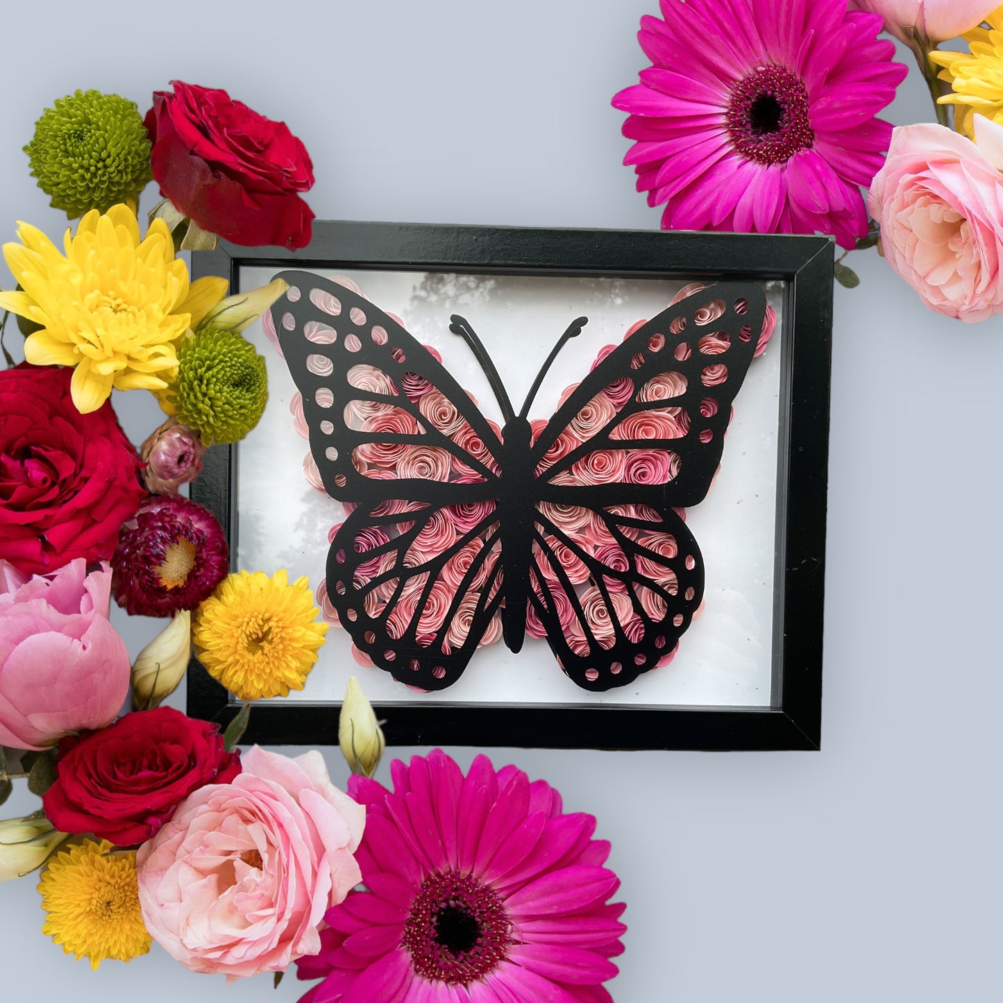 Pink ombre  butterfly shadow box