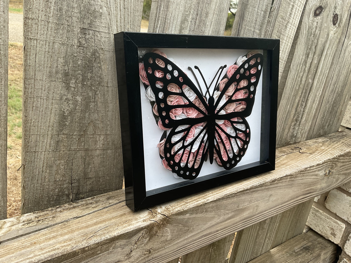 Pink/white ombre butterfly shadow box