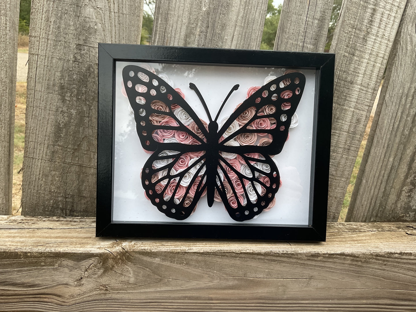 Pink/white ombre butterfly shadow box