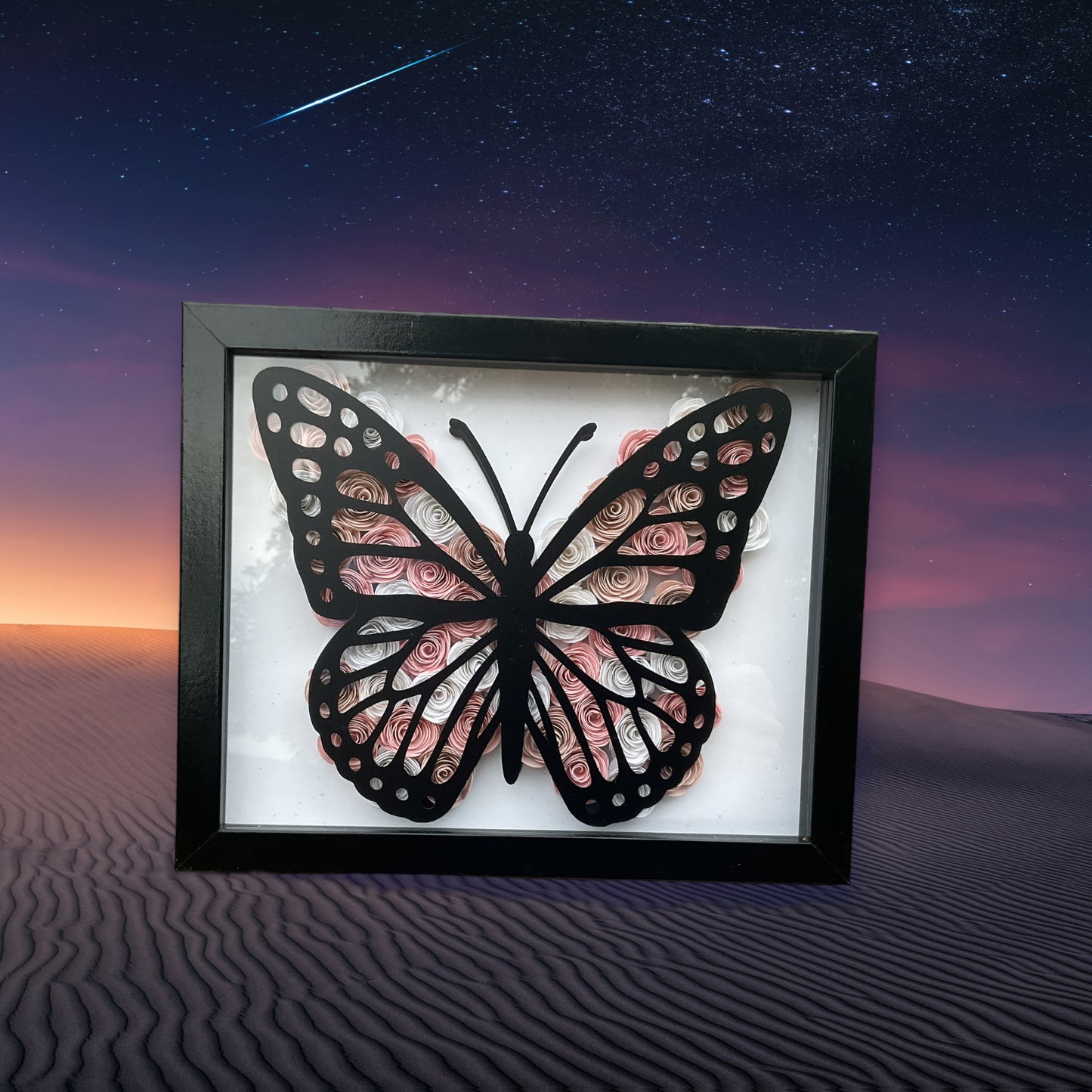 Pink/white ombre butterfly shadow box