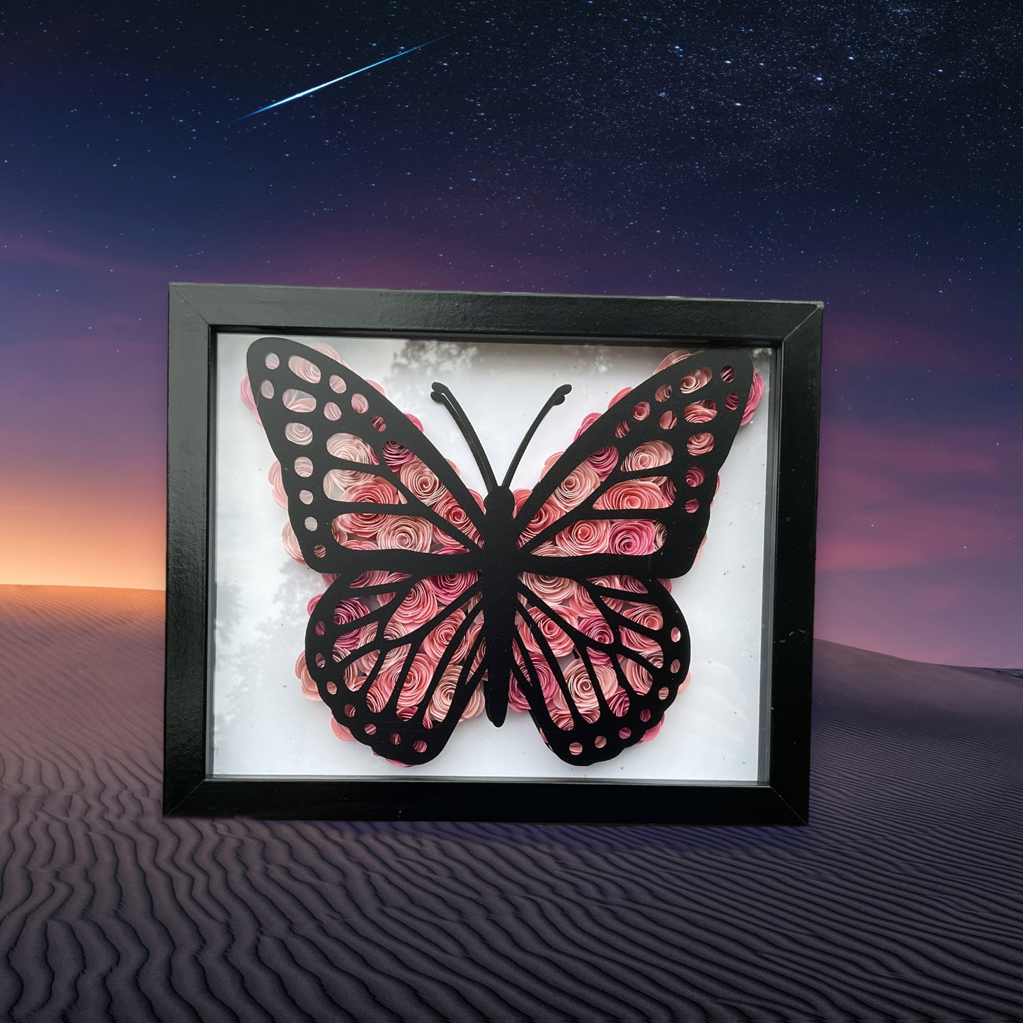 Pink ombre  butterfly shadow box