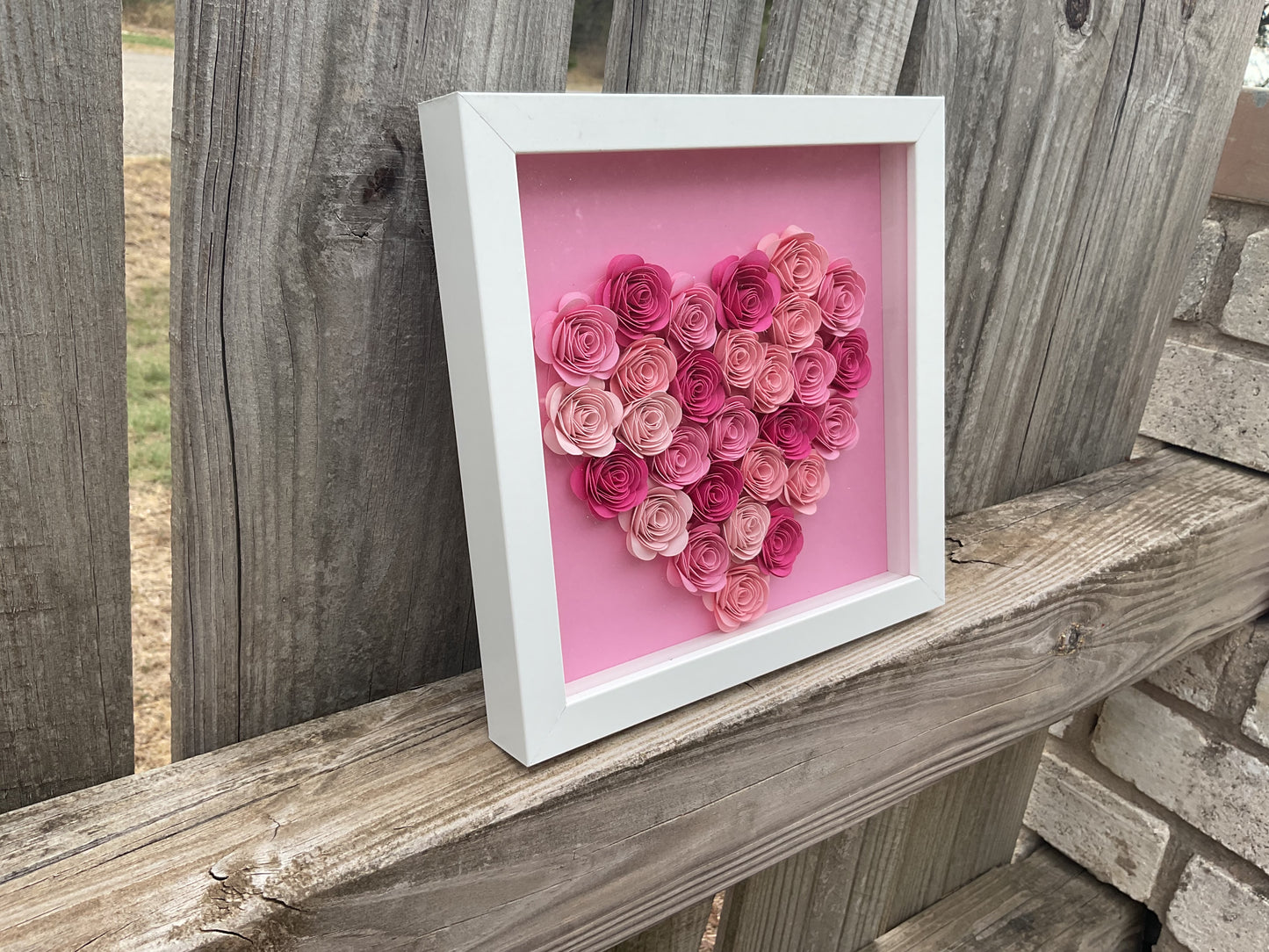 Pink ombré heart shadow box