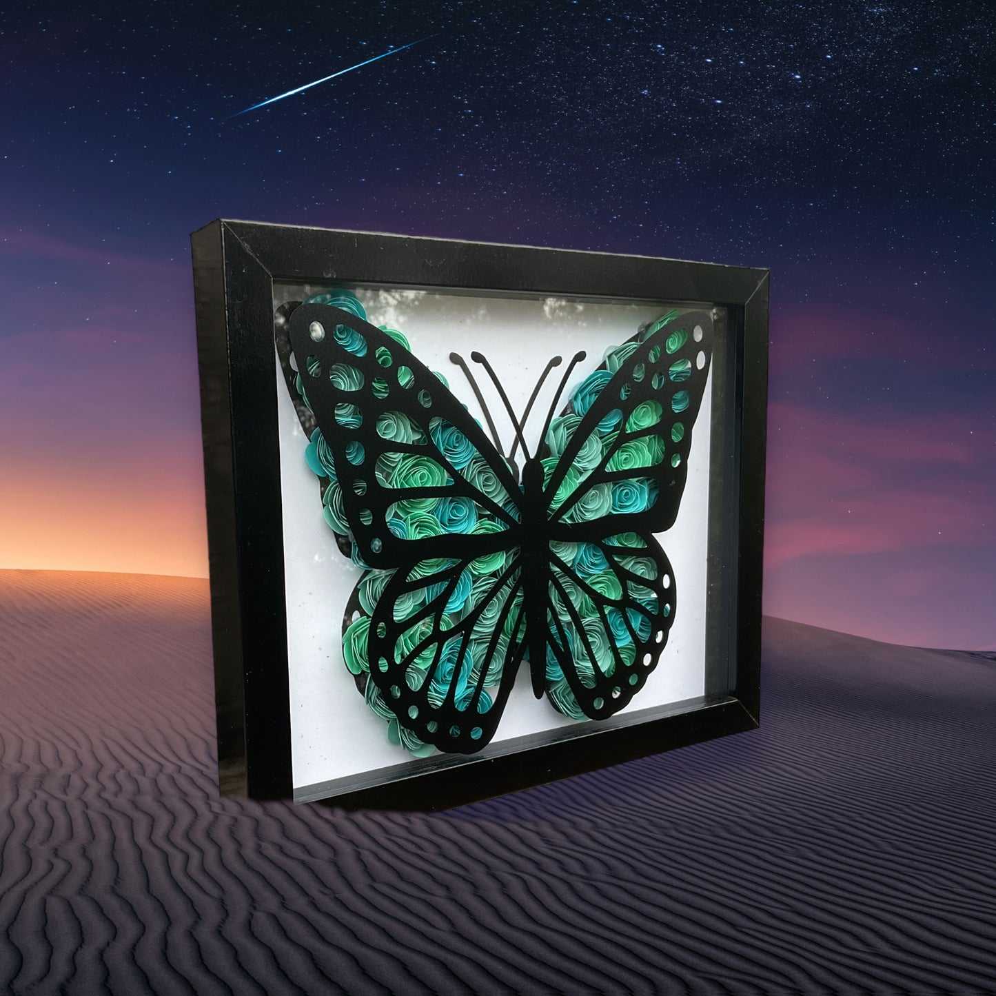 Blue ombre butterfly shadow box