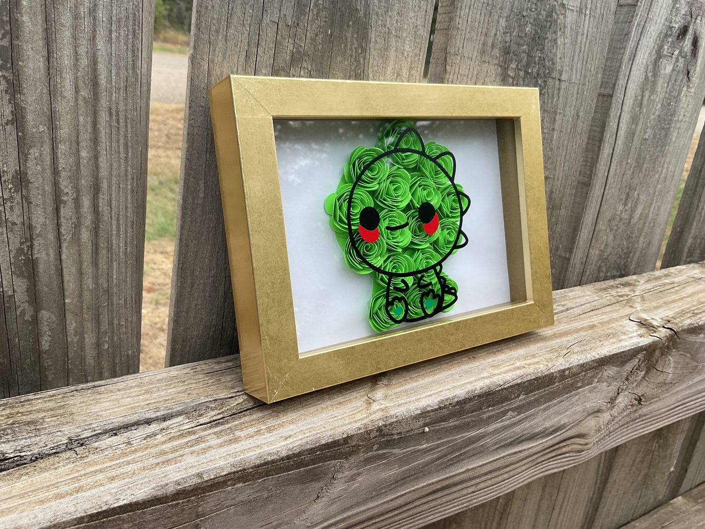 Bright green Dino shadow box