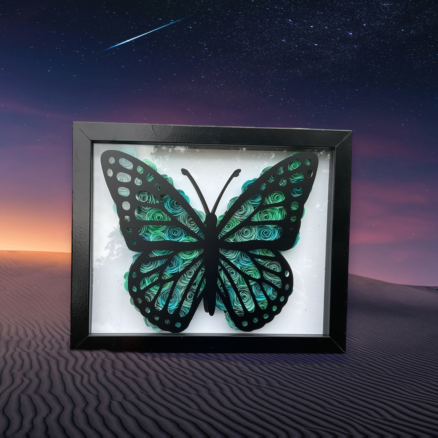 Blue ombre butterfly shadow box