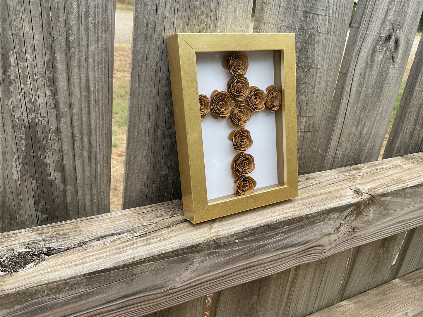 Gold frame cross shadow box