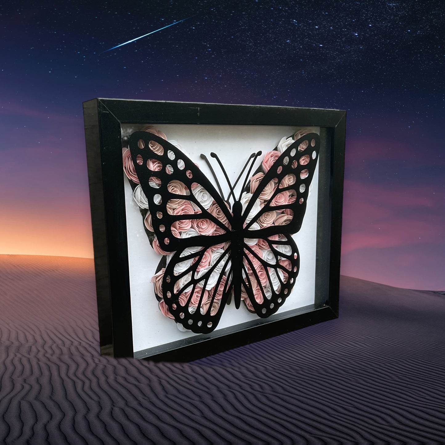 Pink/white ombre butterfly shadow box