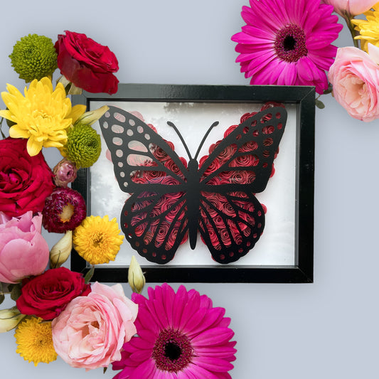 Red ombre butterfly shadow box