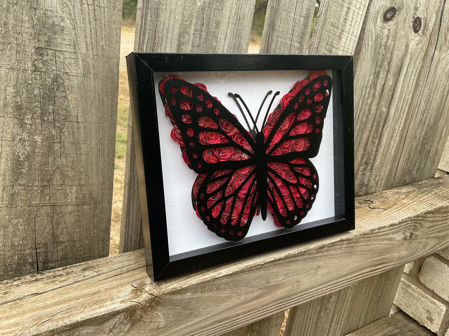 Red ombre butterfly shadow box