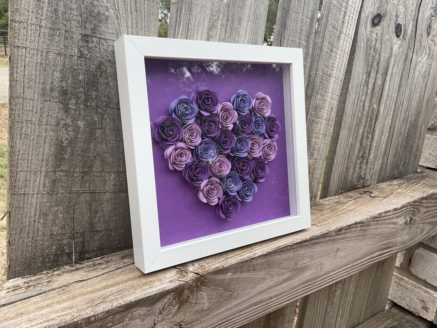 Purple ombré heart shadow box