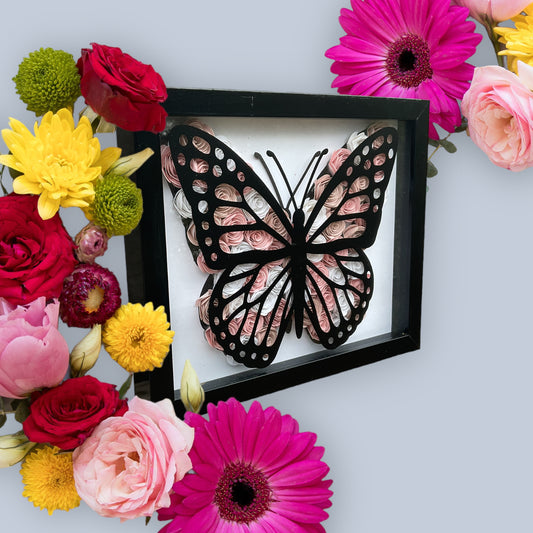 Pink/white ombre butterfly shadow box