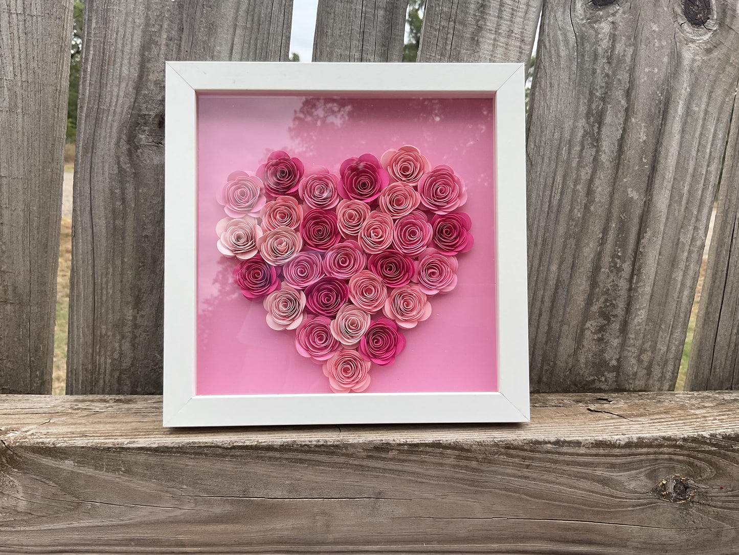 Pink ombré heart shadow box