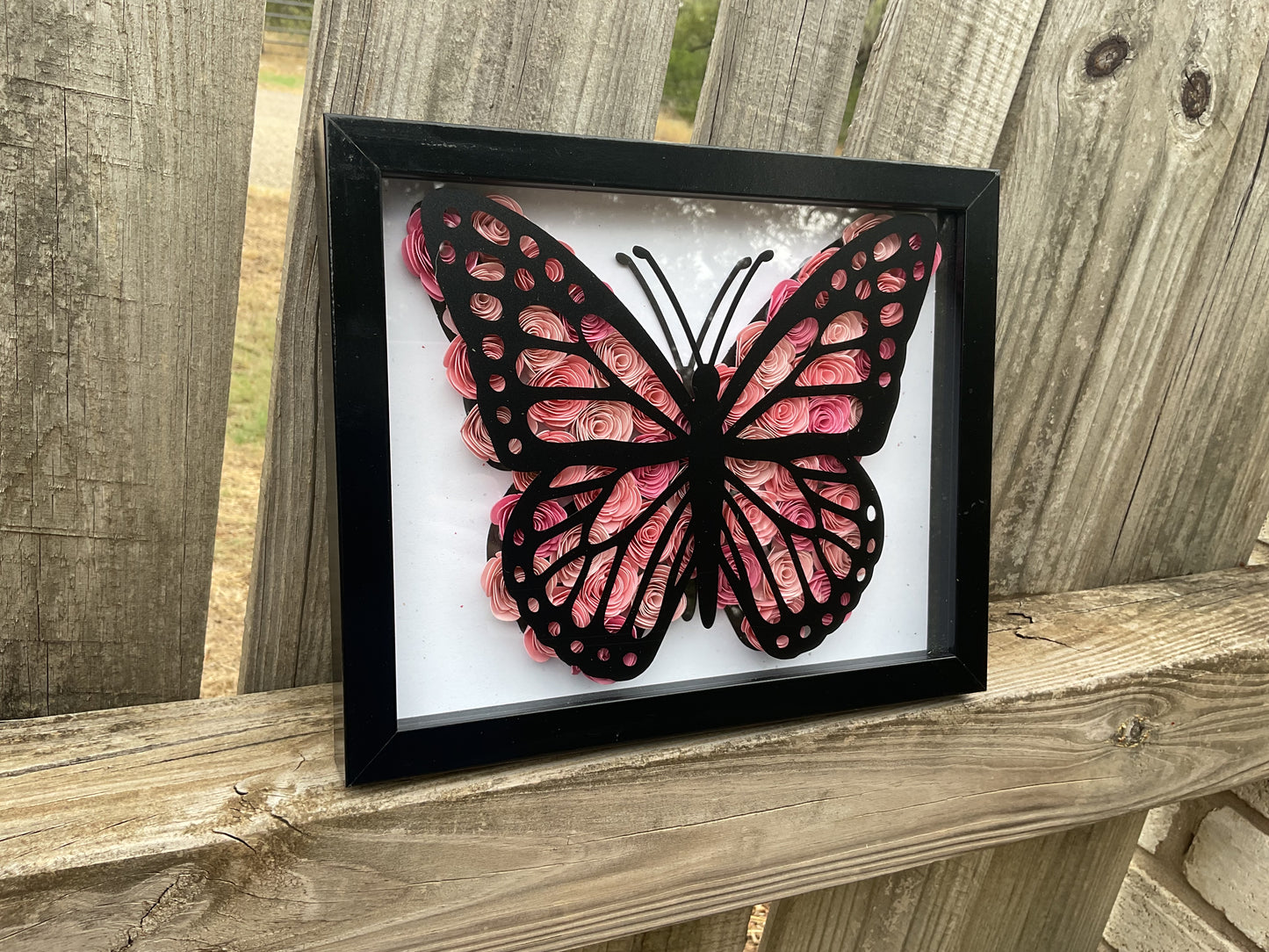 Pink ombre  butterfly shadow box