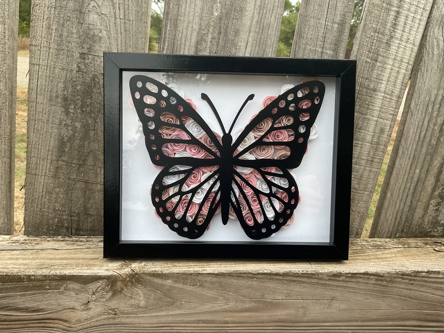 Pink/white ombre butterfly shadow box