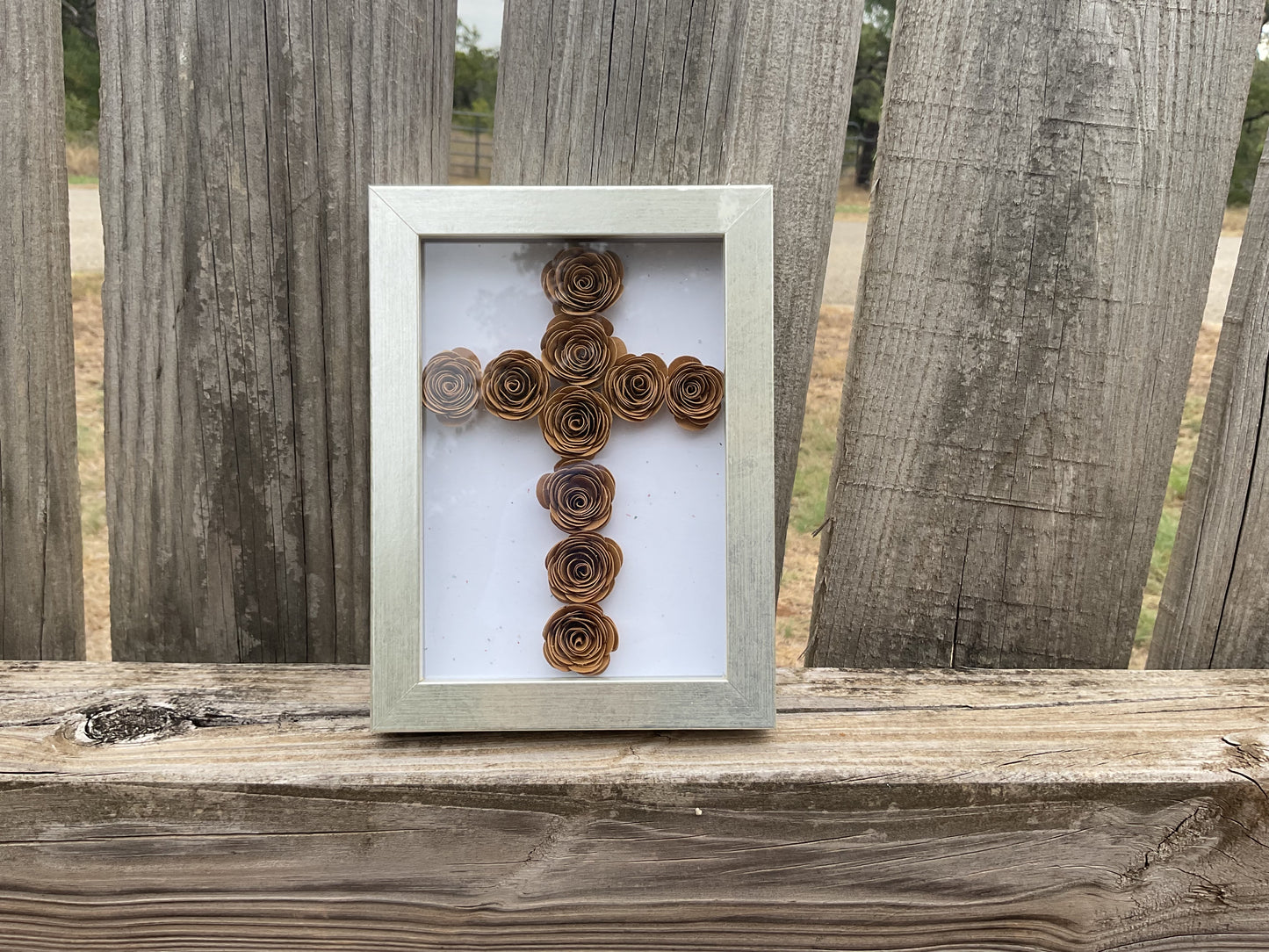 Silver frame cross shadow box