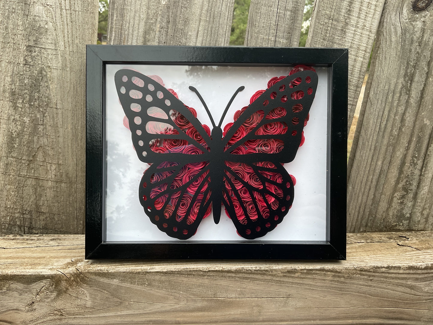 Red ombre butterfly shadow box