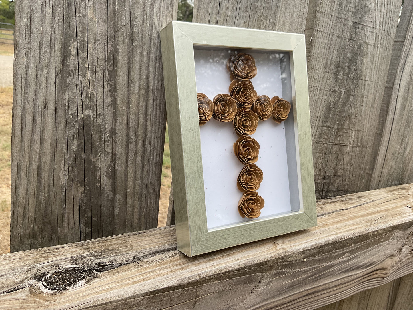 Silver frame cross shadow box