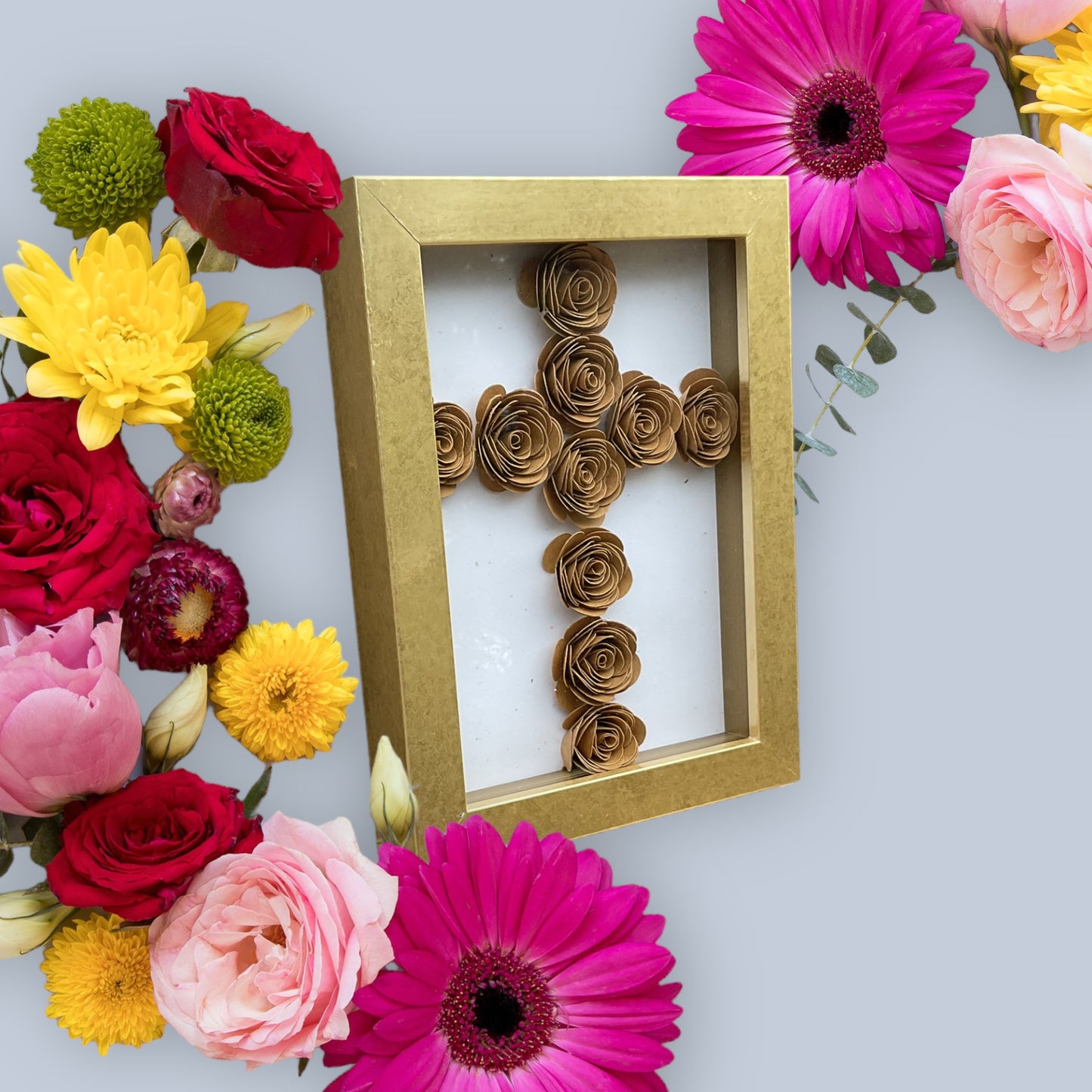 Gold frame cross shadow box