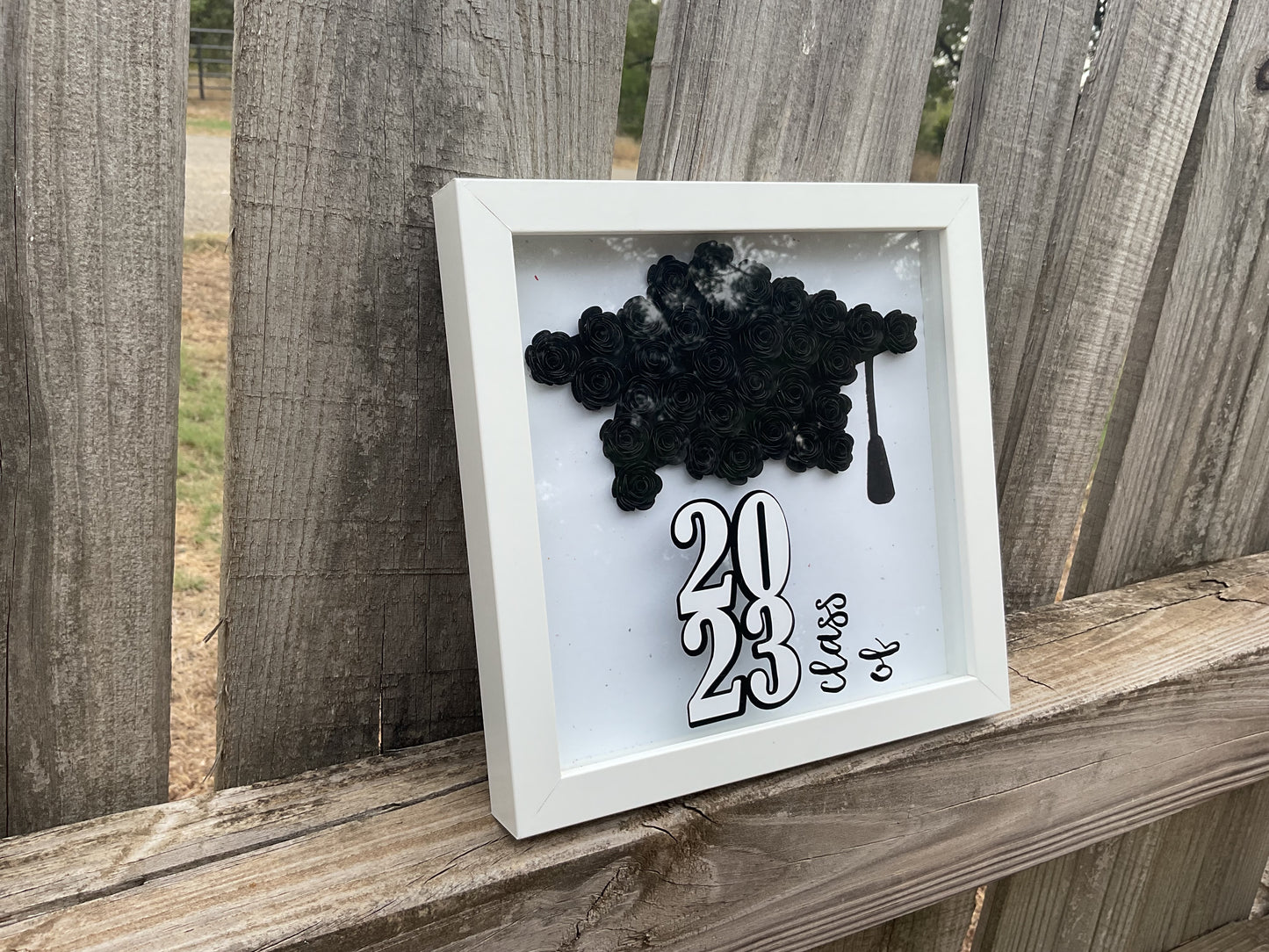 White Grad cap shadow box