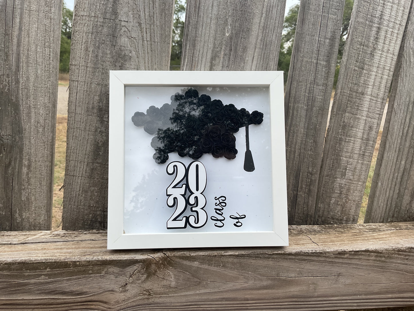 White Grad cap shadow box