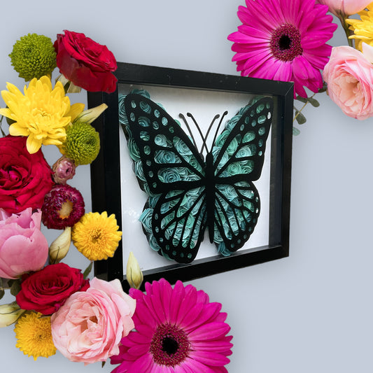 Blue ombre butterfly shadow box