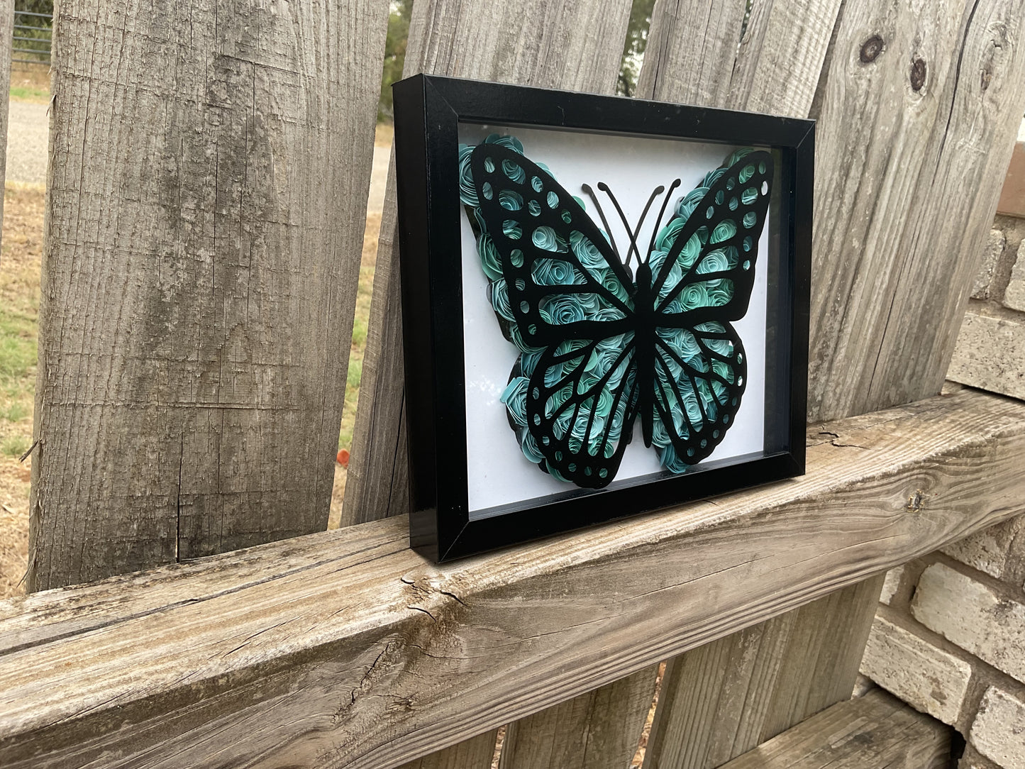 Blue ombre butterfly shadow box