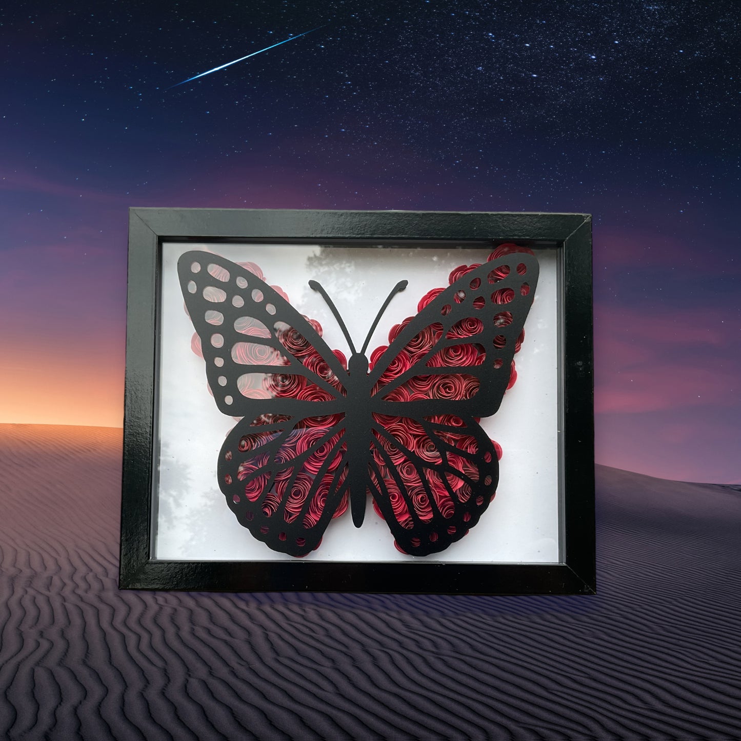 Red ombre butterfly shadow box