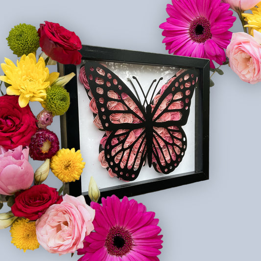 Pink ombre  butterfly shadow box