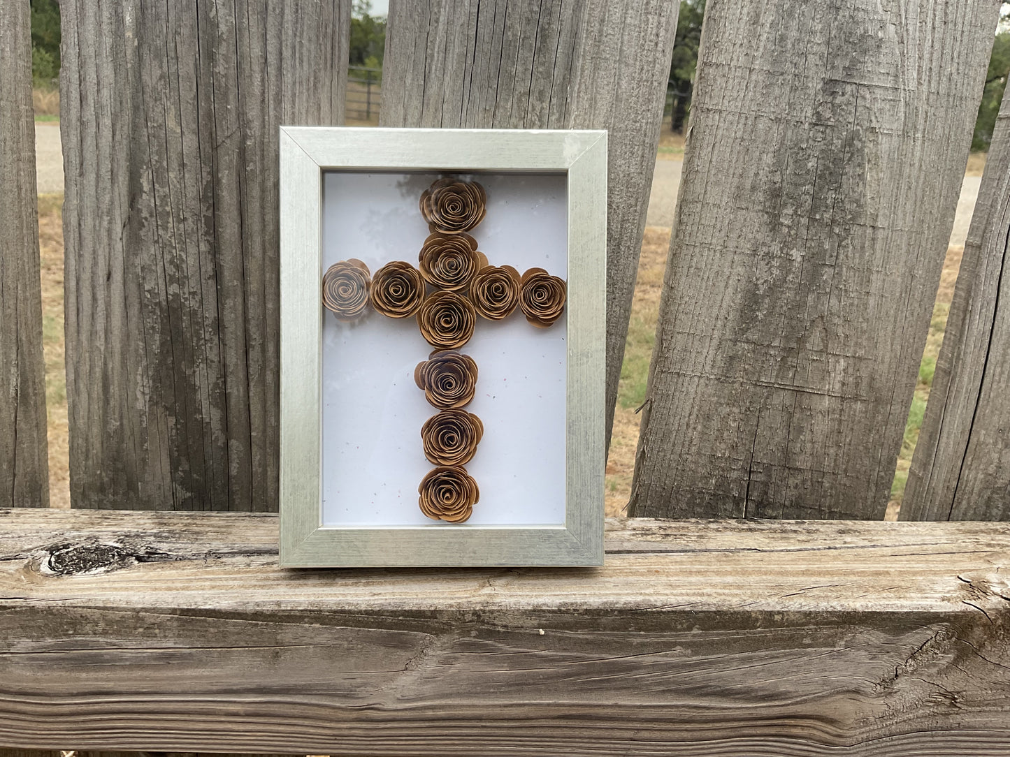 Silver frame cross shadow box