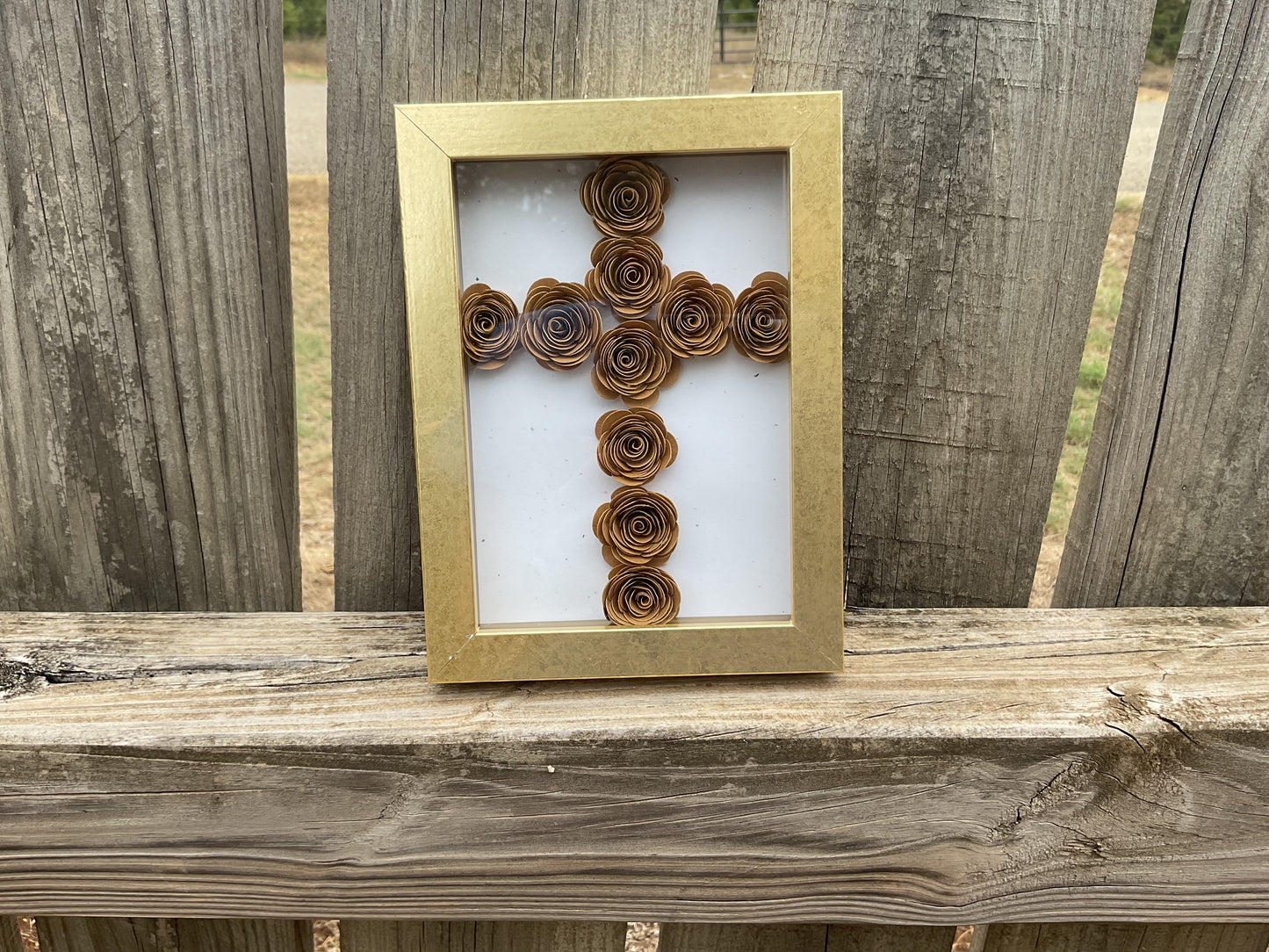 Gold frame cross shadow box