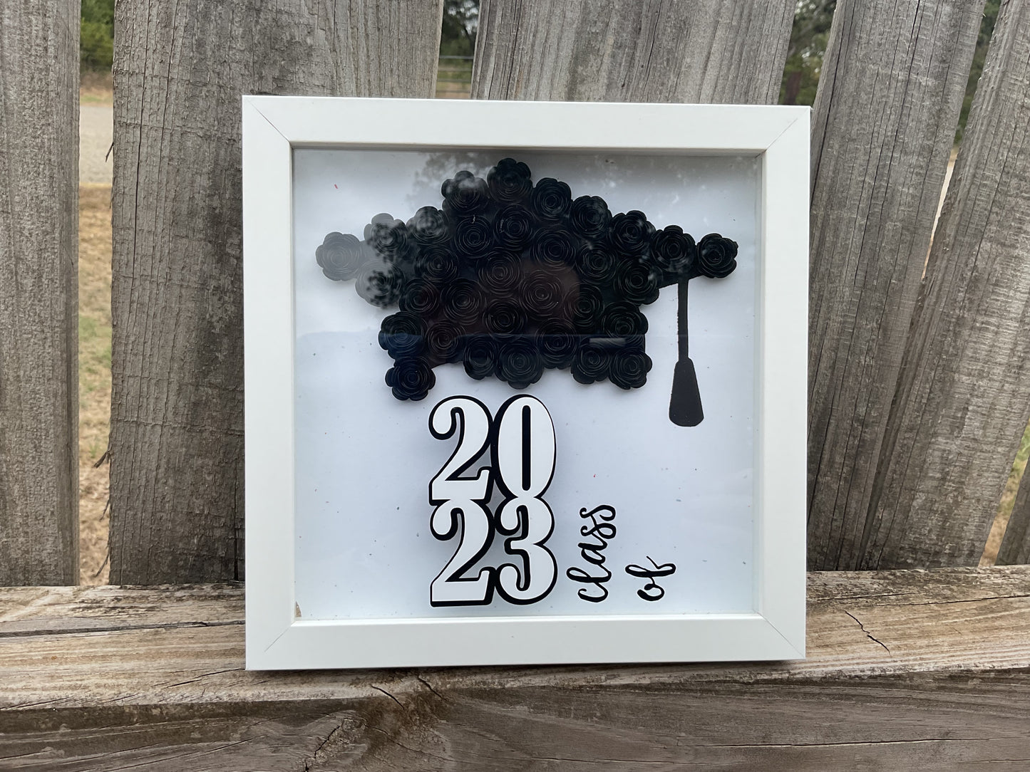 White Grad cap shadow box