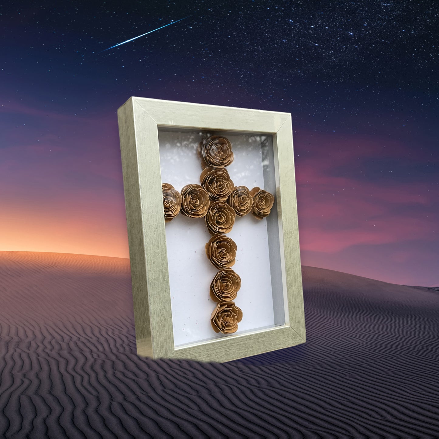 Silver frame cross shadow box